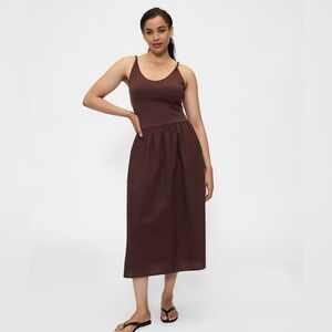 GAP Factory Twist-Strap Scoopneck Midi Dress - Brown Small Petite